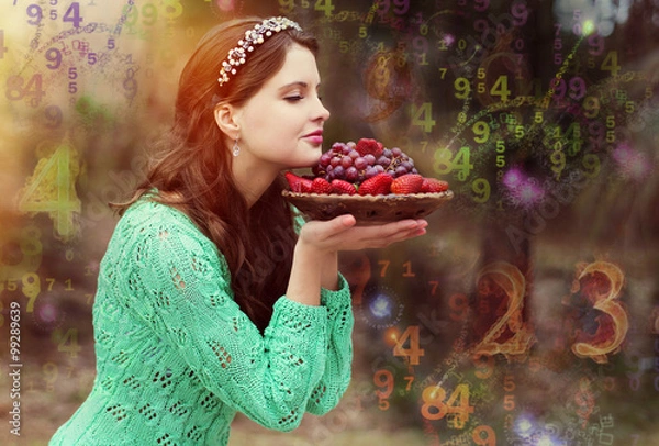 Fototapeta Woman's face, magic of figures, numerology