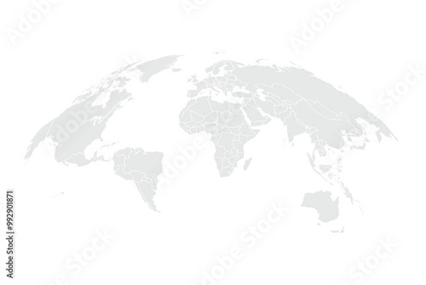 Fototapeta Spherical Gray World Map. Global geography concept. Vector illustration.