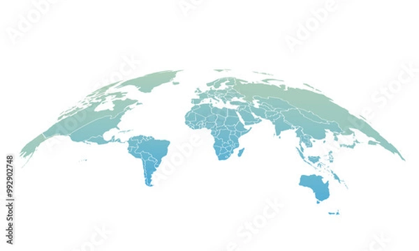 Fototapeta Blue curved World map contours on white background. Made for world news and articles.