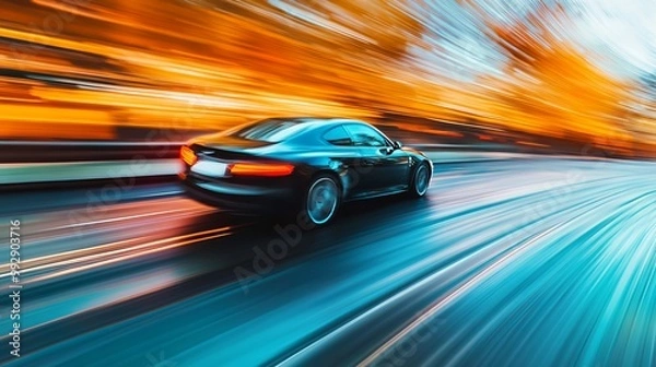 Fototapeta Blurred image of a fast-moving car captured during motion, creating an abstract sense of speed and movement. 