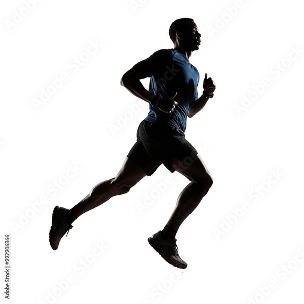Obraz Silhouette Of Male Runner In Motion On White Background