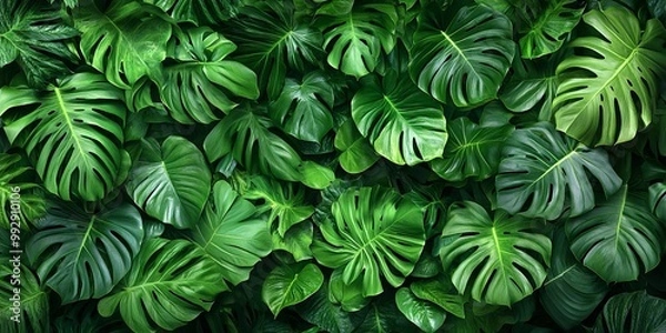 Fototapeta A Lush Tapestry of Vibrant Green Foliage, Featuring Intricate Leaf Patterns and a Rich, Textured Surface