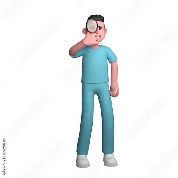 Fototapeta 3D Professional in Nursing. A male nurse is standing with a magnifying glass in his right hand. Male Nurse