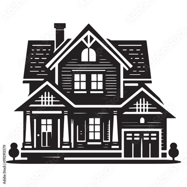 Fototapeta Modern house in continuous line art drawing style. Real estate House tree icon Illustration Brand company,