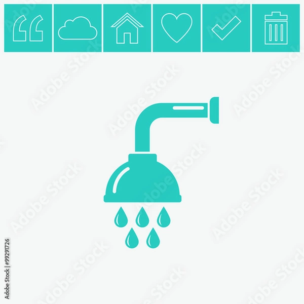 Fototapeta Shower vector icon. Douche with water drops symbol.