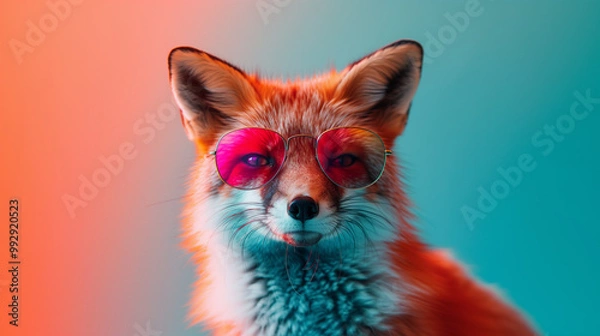 Fototapeta A cool fox with sunglasses