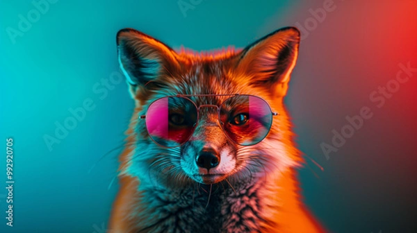 Fototapeta A cool fox with sunglasses