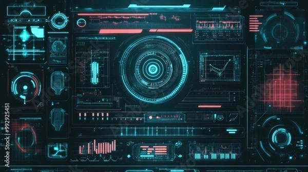 Fototapeta Vector illustration of a HUD interface featuring a grid design