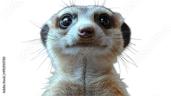 Fototapeta Curious Meerkat Standing Upright in Close-Up View