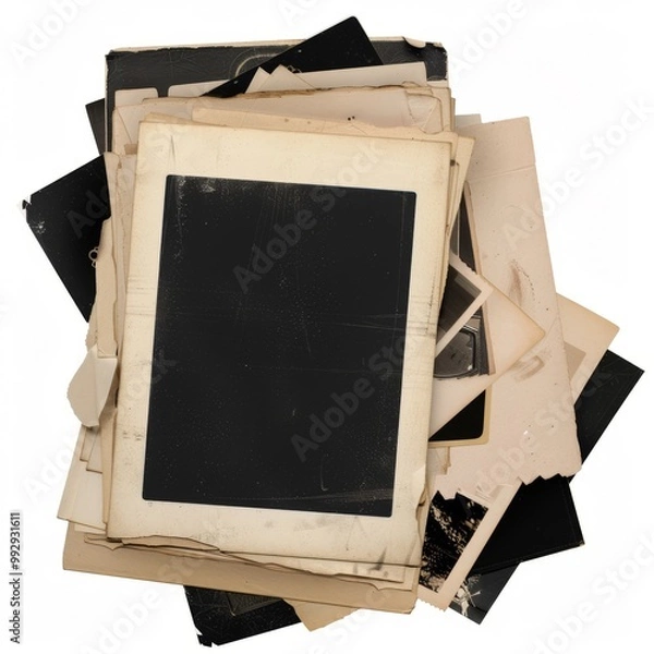 Obraz Stack of old photos, mockup
