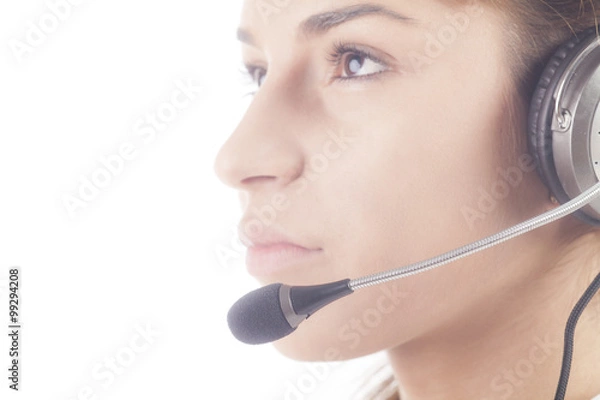 Fototapeta Female support operator with headset