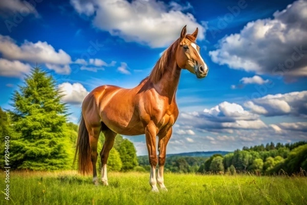 Obraz In a picturesque pastoral scene, an elegant Sue Vanner horse stands poised, framed by lush green grass and