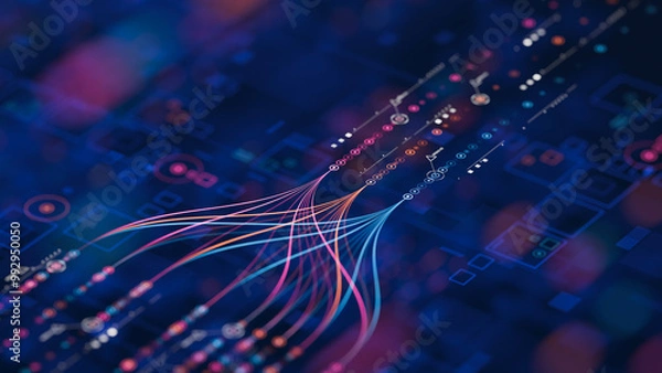 Obraz Big data technology Data science analysing artificial intelligence generative AI deep learning machine learning algorithm Neural flow network analytics innovation abstract futuristic. 3d rendering..