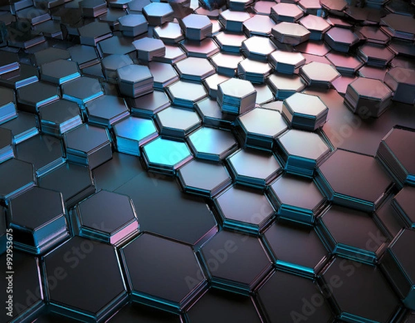Obraz A Futuristic 3D background featuring a pattern of interlocking hexagons