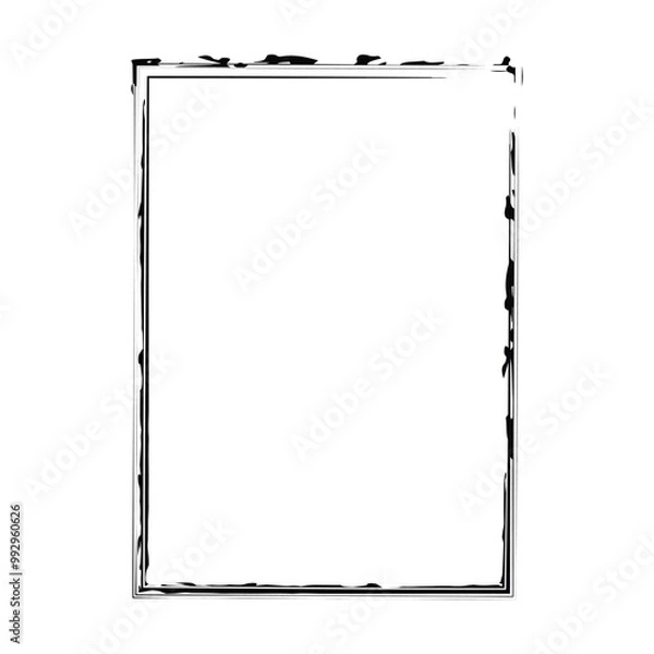 Fototapeta Grunge texture frame border shape icon, vertical rectangle decorative vintage border doodle element for simple banner design in vector illustration