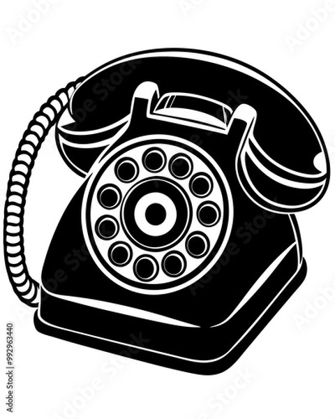 Fototapeta A black and white image of a phone that has a picture of a phone on it ,Vintage phone , Old telephone 40-50's. Black and white vector illustration 
