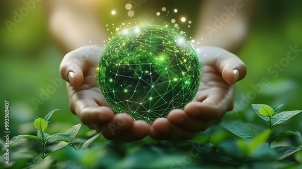 Obraz An ESG icon concept highlights the connection between environment, society, and governance in sustainable and ethical business practices.