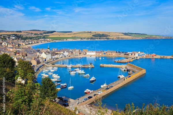 Fototapeta Aerial view of harbour at Stonehaven bay, Aberdeenshire, Scotland