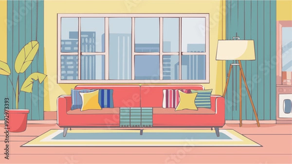 Obraz Living room with red sofa