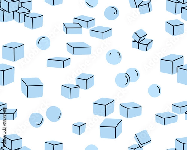 Obraz Ice cubes, seamless pattern. Endless icy background, texture with frozen water blocks. Repeating freezing print for textile, fabric, wrapping design. Printable repeatable flat vector illustration