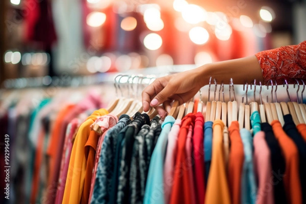 Fototapeta Fashion store displays using color psychology to create attractive and effective clothing arrangements