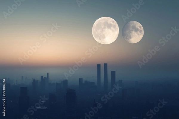Fototapeta realistic image of two moons in the sky at sunset