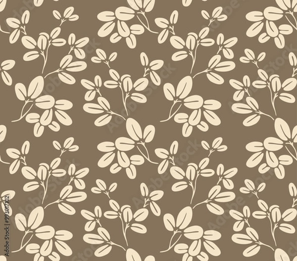 Fototapeta Japanese Round Leaf Branch Vector Seamless Pattern