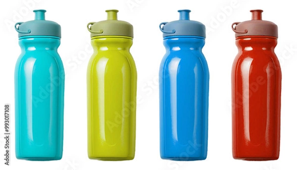 Fototapeta mockup sports bottles in four color variations isolated on white background