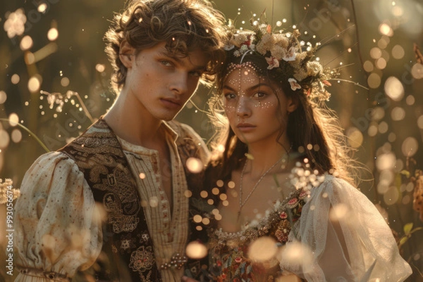 Fototapeta Ivan the Fool and Vasilisa the Beautiful in a whimsical scene from Russian folklore, full of charm and magic