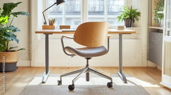Fototapeta Modern Workspace with Stylish Desk and Chair