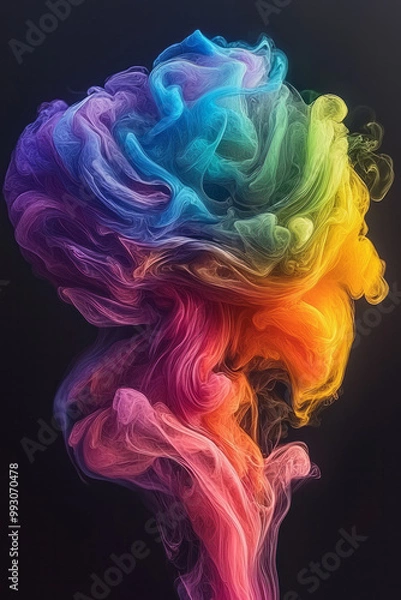 Fototapeta An abstract brain made of swirling rainbow colors,