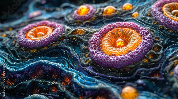 Fototapeta A colorful representation of the cell cycle, with each phase of mitosis depicted in intricate detail,