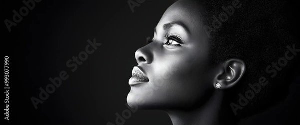 Obraz Dramatic black and white portrait of woman. Beauty and strength concepts. Place for text