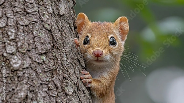 Obraz   Close-up of a tree trunk with a small animal on its face and a tree trunk in the background