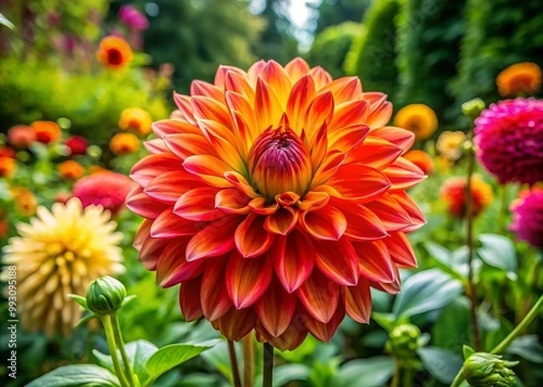 Fototapeta In nature's garden, vibrant lion flowers blossom, encircled by lush greenery and brilliant hues, showcasing the beauty