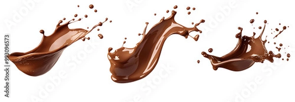 Obraz Set of flowing melted chocolate splashes, , clipping path, 