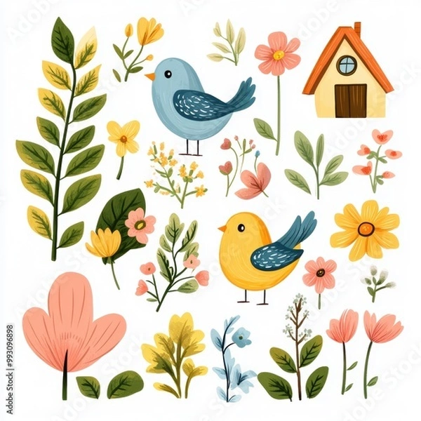 Obraz Spring Birds and Flowers.