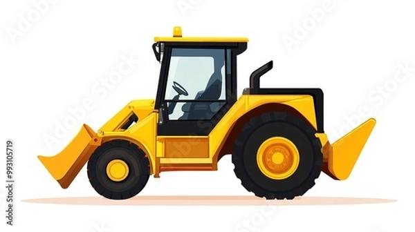 Fototapeta Flat Side View of Skid Loader in Minimalistic Design, Showcasing Construction Equipment for Heavy Lifting and Earthmoving Tasks