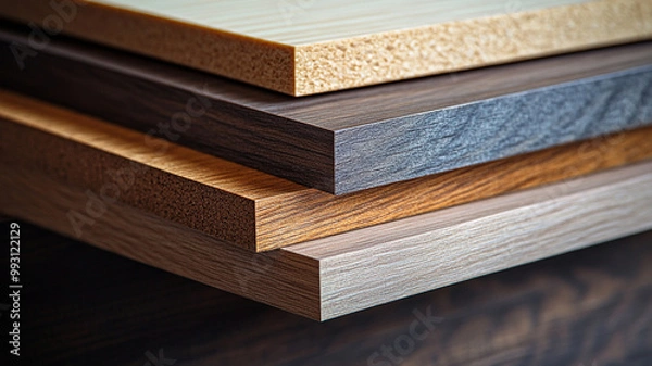 Fototapeta High quality melamine faced fiberboard in various wood finishes, showcasing range of textures and colors. Ideal for furniture and interior design projects, these boards offer durability and aesthetic