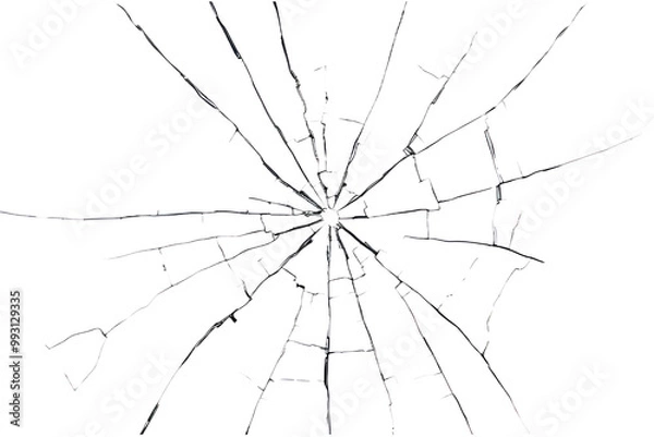 Fototapeta Large Collection of Cracks in Broken Glass Isolated on a White Background
