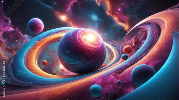 Fototapeta abstract landscape of cosmic elements such as galaxies, planets, nebulae