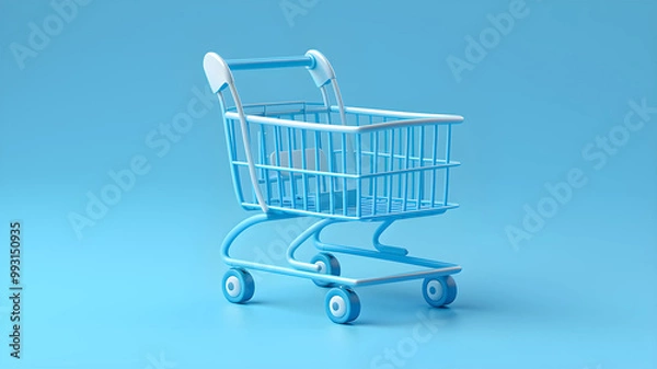Obraz Sleek Blue Minimalist Shopping Cart for Retail and Groceries