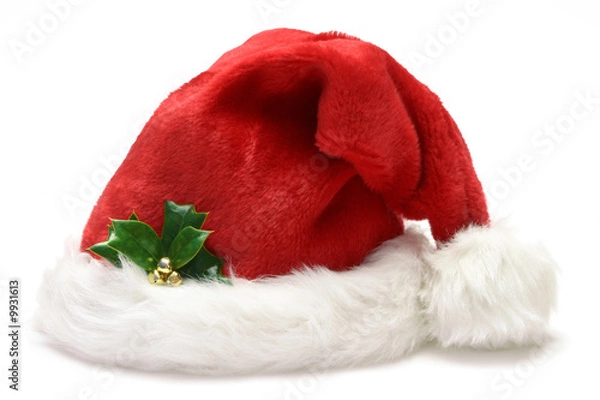 Obraz Santa hat with holly, isolated on white