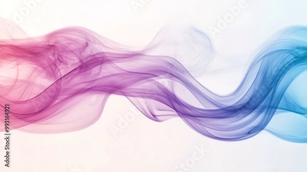 Fototapeta Colorful swirls of blue and purple smoke create an abstract display on a white background
