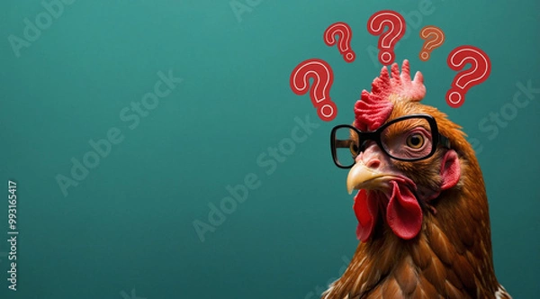 Obraz Funny Chicken Wearing Glasses with Question Marks