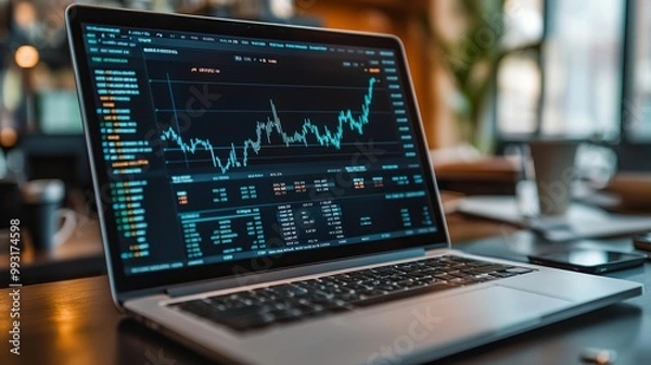 Fototapeta Financial Data Analytics Dashboard on Laptop Screen