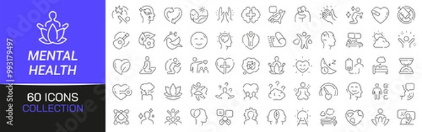 Fototapeta Mental health line icons collection. Thin outline icons pack. UI icon collection. Set of line web pictogram