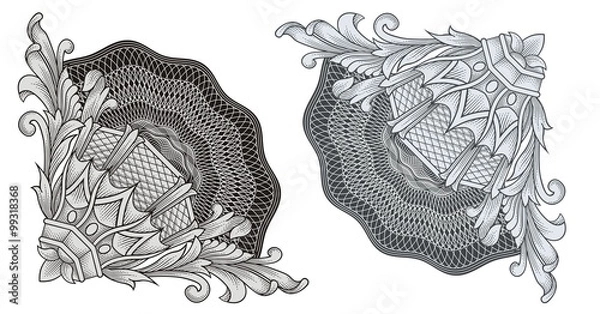 Obraz Corner Engraving for Certificates vector