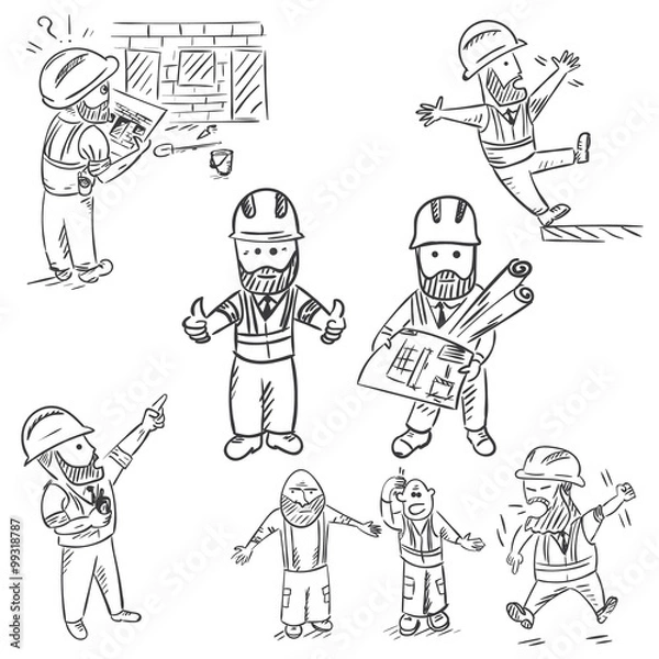 Obraz A set of doodle construction manager. Eps10 vector illustration