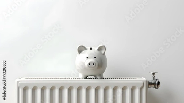 Fototapeta Piggy Bank on Radiator Saving Energy